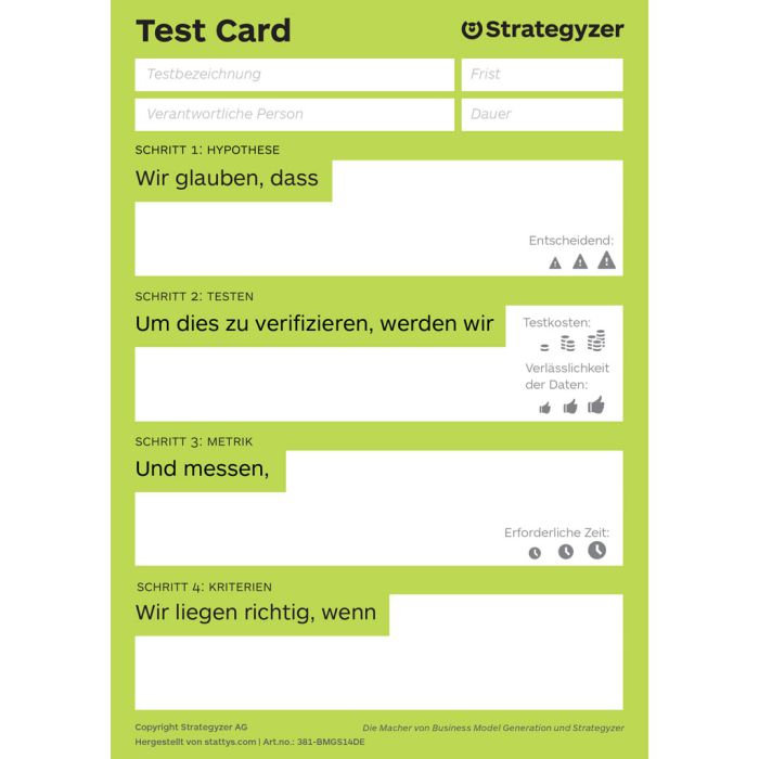 Strategyzer Business Model Test Karte A6 (DE)