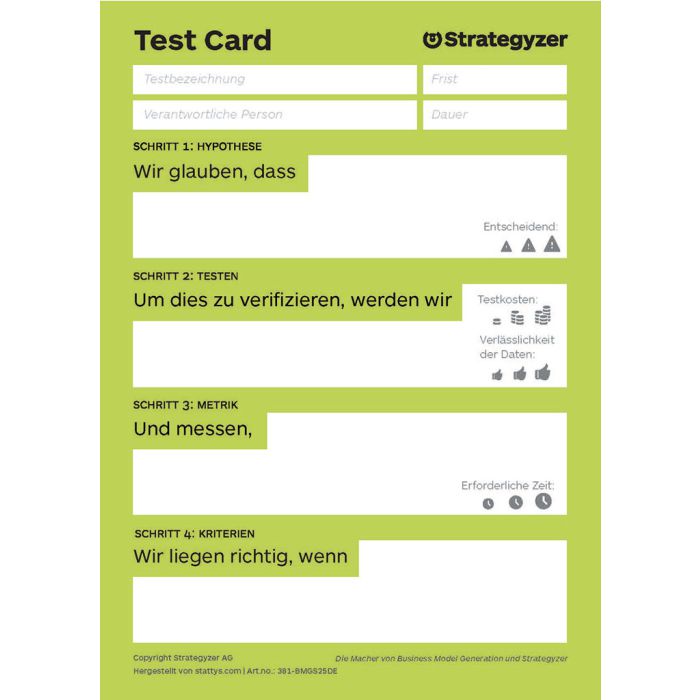 Strategyzer Business Model Test Card A5 (DE)