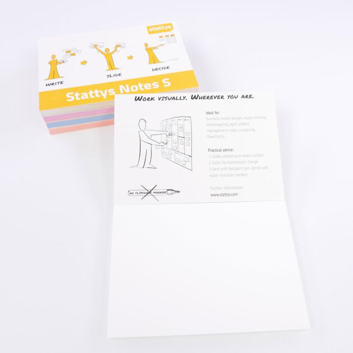 Stattys Set von 5 Farben, elektrostatisch, selbstklebende Moderations-Karten, selbstklebendes Notizpapier, verschiebbar, wiederverwendbar, stattys