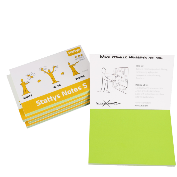 Set von 5, Farbe grün, elektrostatisch selbstklebende Moderations-Karten, selbstklebendes Notizpapier, Sticky Magnetic Notes, Moderations-Karte, stattys, sticky notes, stattys notes, statty, static notes, Folie elektrostatisch, Notizzettel, Block zum Male