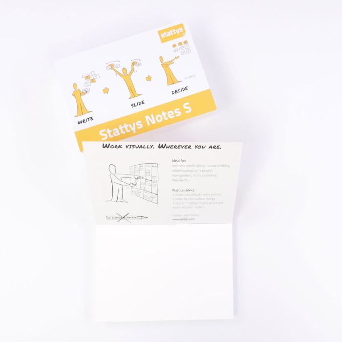 Stattys Set von 5 weiß, elektrostatisch, selbstklebende Moderations-Karten, selbstklebendes Notizpapier, verschiebbar, wiederverwendbar, stattys
