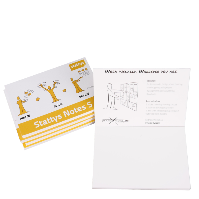 Stattys Notes S, pack of 5 in white, electrostatic self-adhesive moderation cards, self-adhesive notepaper, sticky magnetic notes, moderation card, stattys, sticky notes, statty, static notes, notepad, pad for drawing