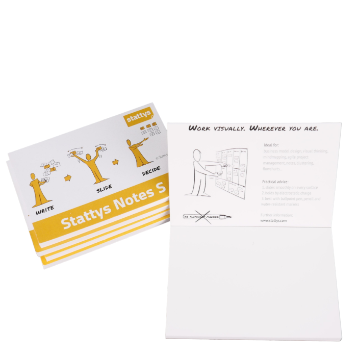 Set von 5, Farbe weiß, elektrostatisch selbstklebende Moderations-Karten, selbstklebendes Notizpapier, Sticky Magnetic Notes, Moderations-Karte, stattys, sticky notes, stattys notes, statty, static notes, Folie elektrostatisch, Notizzettel, Block zum Male