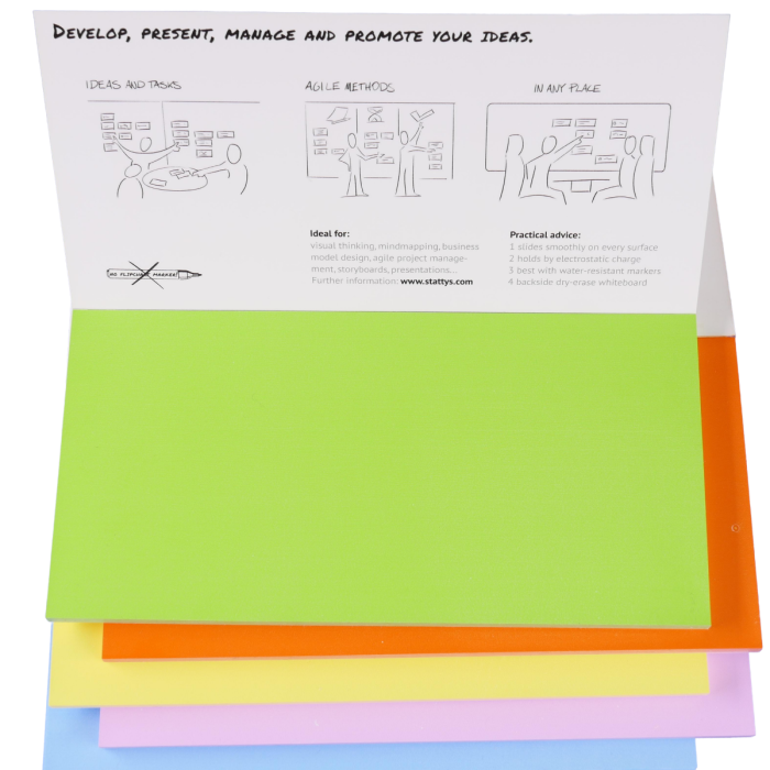 Stattys Notes M, pack of 5 colors, electrostatic self-adhesive moderation cards, self-adhesive notepaper, sticky magnetic notes, moderation card, stattys, sticky notes, statty, static notes, notepad, pad for drawing