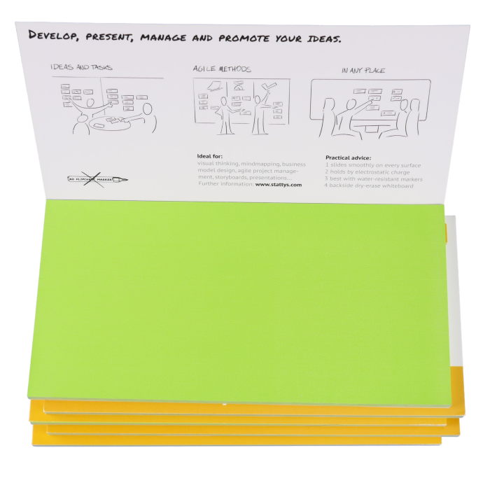Stattys Notes M, pack of 5 green, electrostatic self-adhesive moderation cards, self-adhesive notepaper, sticky magnetic notes, moderation card, stattys, sticky notes, statty, static notes, notepad, pad for drawing