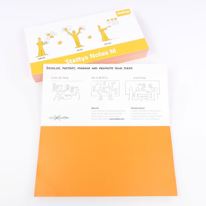 Set of 5 orange, Electrostatic self-adhesive moderation cards, self-adhesive notepaper, sticky magnetic notes, moderation card, stattys, stickynotes, stattys notes, statty, electrostatic foil, notepad, pad for drawing, office set, static notepad