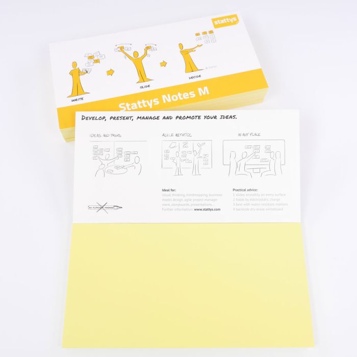 Set of 5 yellow, Electrostatic self-adhesive moderation cards, self-adhesive notepaper, sticky magnetic notes, moderation card, stattys, stickynotes, stattys notes, statty, electrostatic foil, notepad, pad for drawing, office set, static notepad