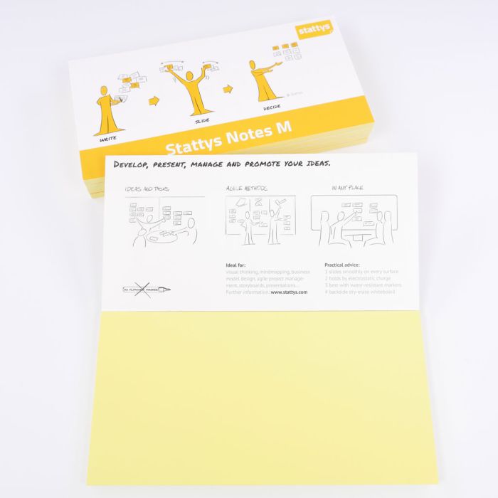 Set of 5 yellow, Elektrostatisch selbstklebende Moderations-Karten, selbstklebende Notizpapier, Sticky Magnetic Notes, Moderations-Karte, stattys, stickynotes, stattys notes, statty, folie elektrostatisch, notizzettel, block zum malen, büro set