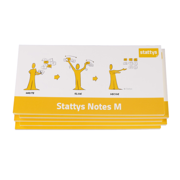 Stattys Notes M, pack of 5 yellow, electrostatic self-adhesive moderation cards, self-adhesive notepaper, sticky magnetic notes, moderation card, stattys, stickynotes, stattys notes, statty, electrostatic foil, notepad, pad for drawing, office set, static