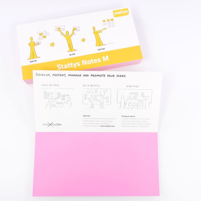 Set of 5 pink, Electrostatic self-adhesive moderation cards, self-adhesive notepaper, sticky magnetic notes, moderation card, stattys, stickynotes, stattys notes, statty, electrostatic foil, notepad, pad for drawing, office set, static notepad