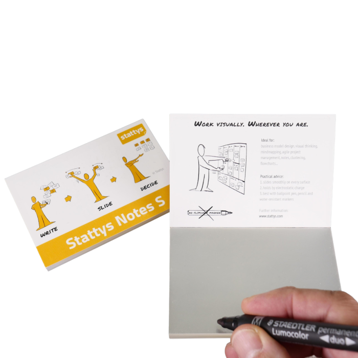 Stattys Notes S, transparent, electrostatic self-adhesive moderation cards, self-adhesive notepaper, sticky magnetic notes, moderation card, stattys, sticky notes, statty, static notes, notepad, pad for drawing