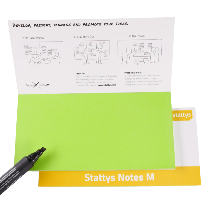 Stattys Notes M green, electrostatic self-adhesive moderation cards, self-adhesive notepaper, sticky magnetic notes, moderation card, stattys, sticky notes, statty, static notes, notepad, pad for drawing