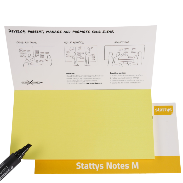 Stattys Notes M yellow, electrostatic self-adhesive moderation cards, self-adhesive notepaper, sticky magnetic notes, moderation card, stattys, sticky notes, statty, static notes, notepad, pad for drawing