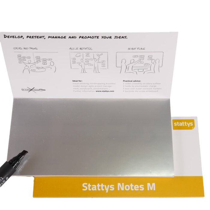 Stattys Notes M transparent, electrostatic self-adhesive moderation cards, self-adhesive notepaper, sticky magnetic notes, moderation card, stattys, sticky notes, statty, static notes, notepad, pad for drawing