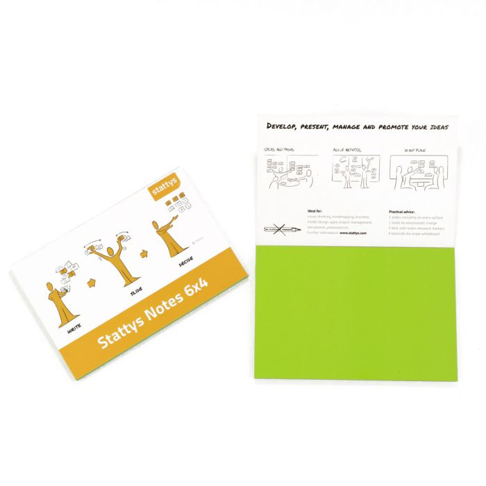 Stattys Notes 6“ x 4“ (15.3 x 10.2 cm), green,  electrostatic self-adhesive moderation cards, self-adhesive notepaper, sticky magnetic notes, moderation card, stattys, stickynotes, stattys notes, statty, electrostatic foil, notepad, pad for drawing, offic