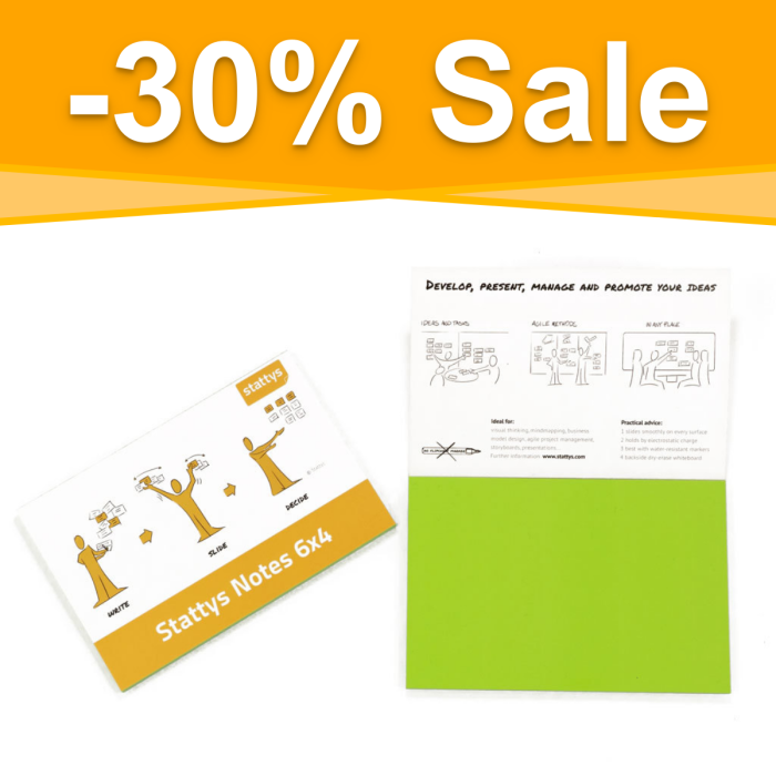 Stattys Notes 6“ x 4“ (15.3 x 10.2 cm),  green, electrostatic self-adhesive moderation cards, self-adhesive notepaper, sticky magnetic notes, moderation card, stattys, stickynotes, stattys notes, statty, electrostatic foil, notepad, pad for drawing, offic