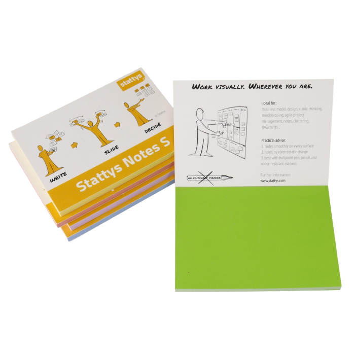 Stattys Notes S, pack of 5 colors, electrostatic self-adhesive moderation cards, self-adhesive notepaper, sticky magnetic notes, moderation card, stattys, sticky notes, statty, static notes, notepad, pad for drawing