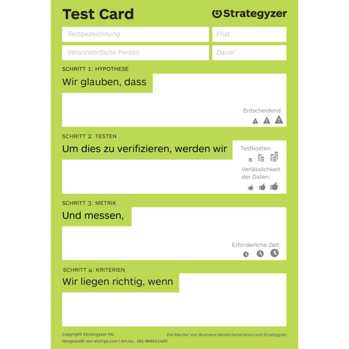 Strategyzer Business Model Test Card A6 (DE)