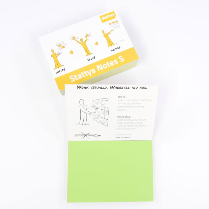 Stattys Set von 5 grün, elektrostatisch, selbstklebende Moderations-Karten, selbstklebendes Notizpapier, verschiebbar, wiederverwendbar, stattys