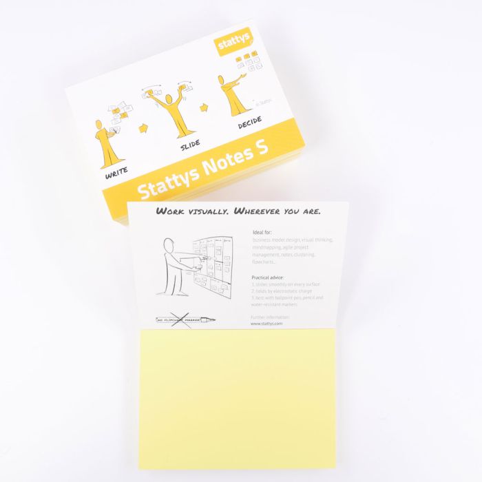 Stattys Set von 5 gelb, elektrostatisch, selbstklebende Moderations-Karten, selbstklebendes Notizpapier, verschiebbar, wiederverwendbar, stattys