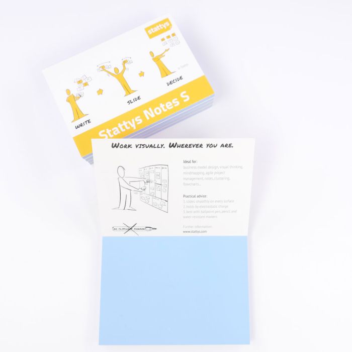 Stattys Set von 5 blau, elektrostatisch, selbstklebende Moderations-Karten, selbstklebendes Notizpapier, verschiebbar, wiederverwendbar, stattys